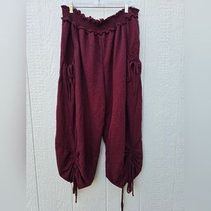 Free People Beach Im So Fly Pants Size L Burgundy Stretch Waist Pockets Boho